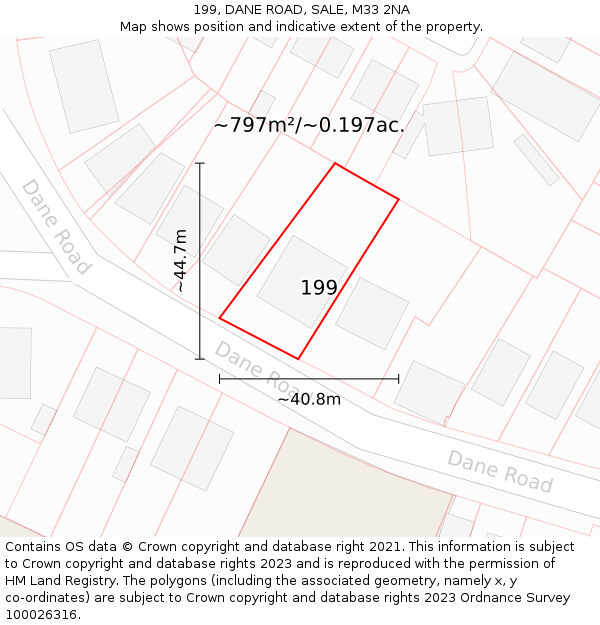 199, DANE ROAD, SALE, M33 2NA: Plot and title map