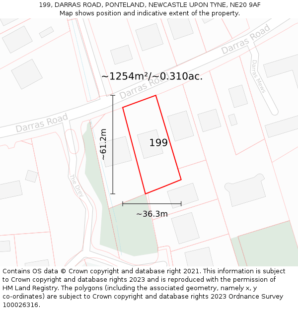 199, DARRAS ROAD, PONTELAND, NEWCASTLE UPON TYNE, NE20 9AF: Plot and title map