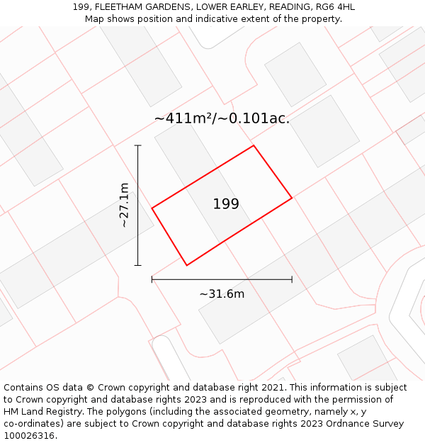 199, FLEETHAM GARDENS, LOWER EARLEY, READING, RG6 4HL: Plot and title map