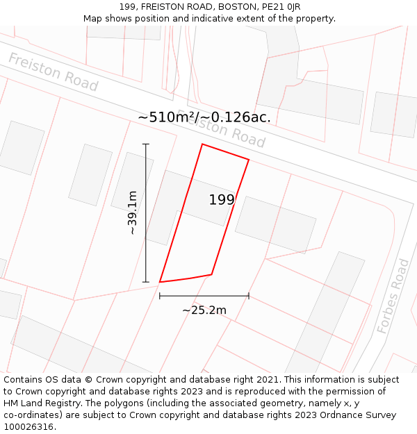 199, FREISTON ROAD, BOSTON, PE21 0JR: Plot and title map