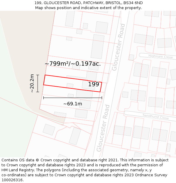 199, GLOUCESTER ROAD, PATCHWAY, BRISTOL, BS34 6ND: Plot and title map