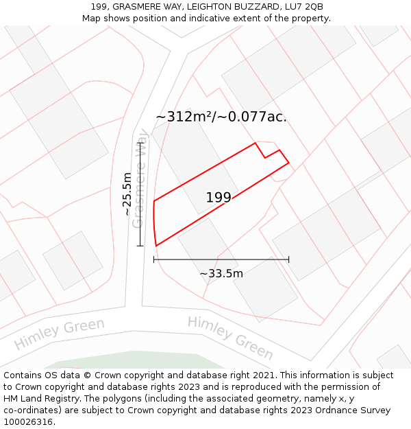 199, GRASMERE WAY, LEIGHTON BUZZARD, LU7 2QB: Plot and title map