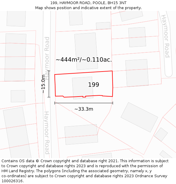 199, HAYMOOR ROAD, POOLE, BH15 3NT: Plot and title map