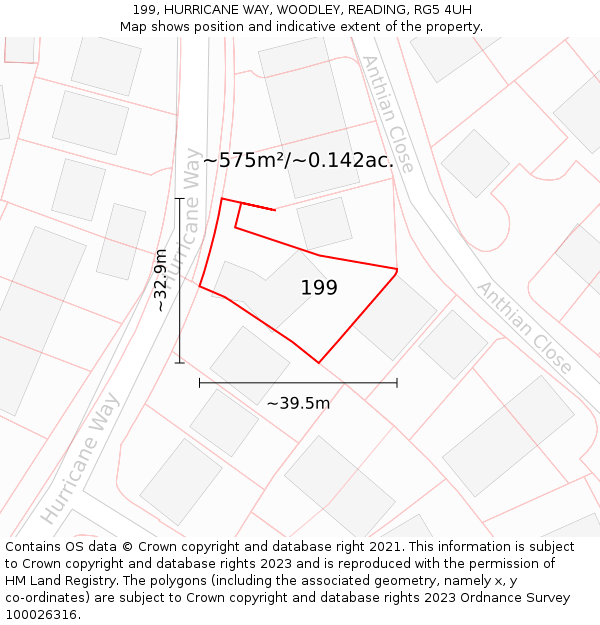 199, HURRICANE WAY, WOODLEY, READING, RG5 4UH: Plot and title map