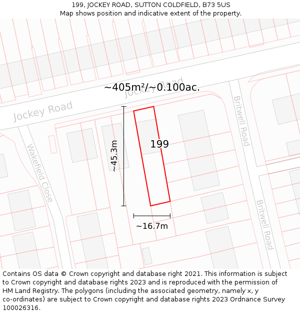 199, JOCKEY ROAD, SUTTON COLDFIELD, B73 5US: Plot and title map