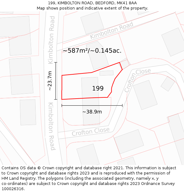 199, KIMBOLTON ROAD, BEDFORD, MK41 8AA: Plot and title map