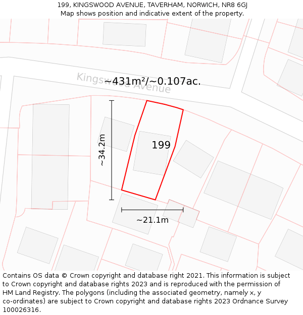 199, KINGSWOOD AVENUE, TAVERHAM, NORWICH, NR8 6GJ: Plot and title map