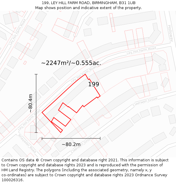 199, LEY HILL FARM ROAD, BIRMINGHAM, B31 1UB: Plot and title map