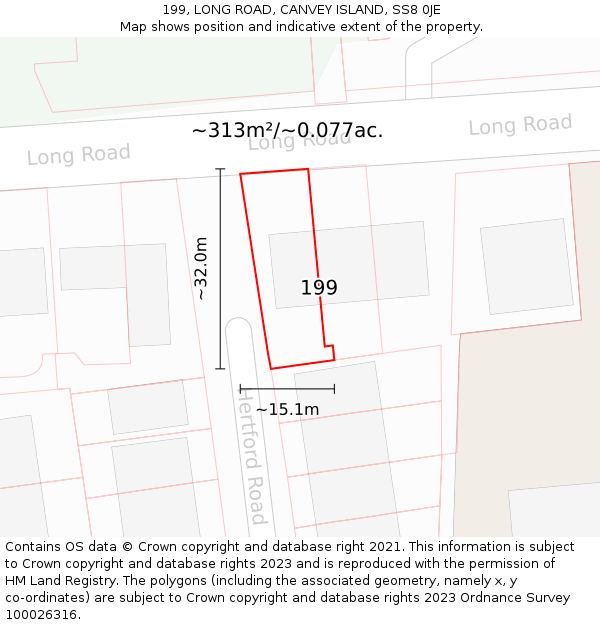 199, LONG ROAD, CANVEY ISLAND, SS8 0JE: Plot and title map