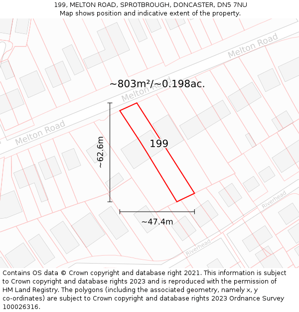 199, MELTON ROAD, SPROTBROUGH, DONCASTER, DN5 7NU: Plot and title map