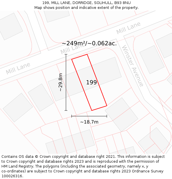 199, MILL LANE, DORRIDGE, SOLIHULL, B93 8NU: Plot and title map