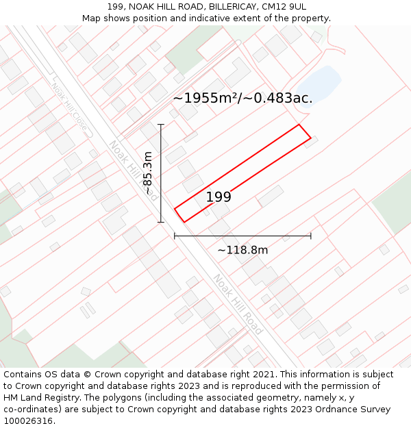 199, NOAK HILL ROAD, BILLERICAY, CM12 9UL: Plot and title map