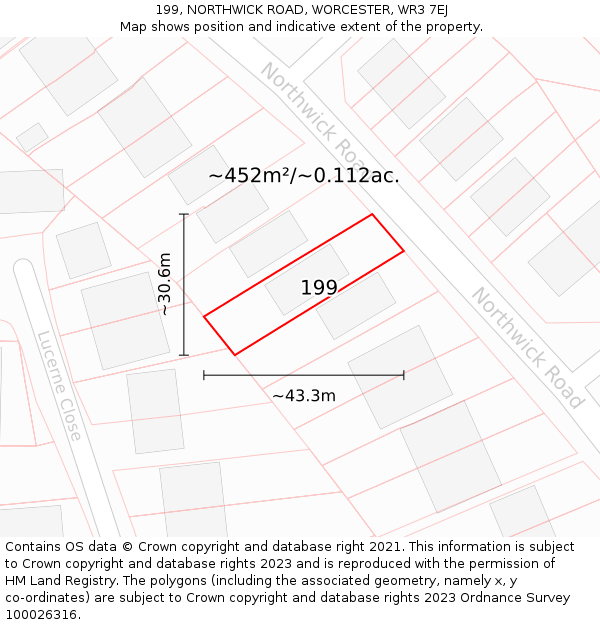 199, NORTHWICK ROAD, WORCESTER, WR3 7EJ: Plot and title map