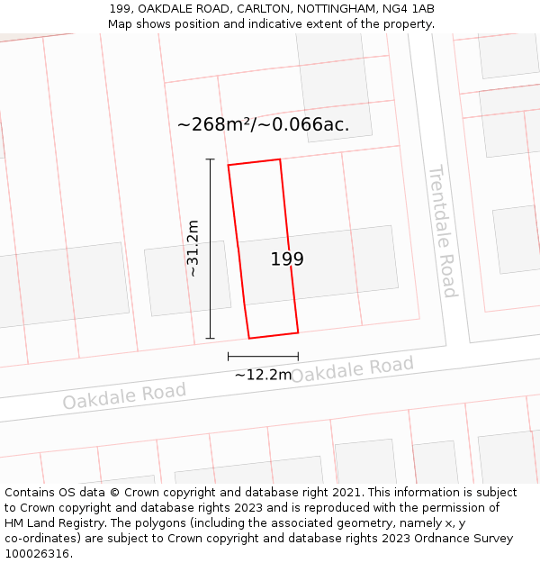 199, OAKDALE ROAD, CARLTON, NOTTINGHAM, NG4 1AB: Plot and title map