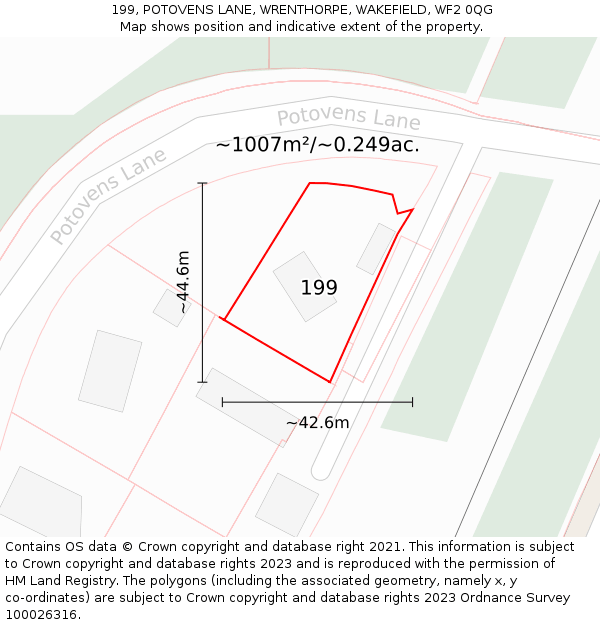 199, POTOVENS LANE, WRENTHORPE, WAKEFIELD, WF2 0QG: Plot and title map