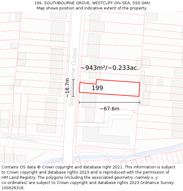 199, SOUTHBOURNE GROVE, WESTCLIFF-ON-SEA, SS0 0AN: Plot and title map