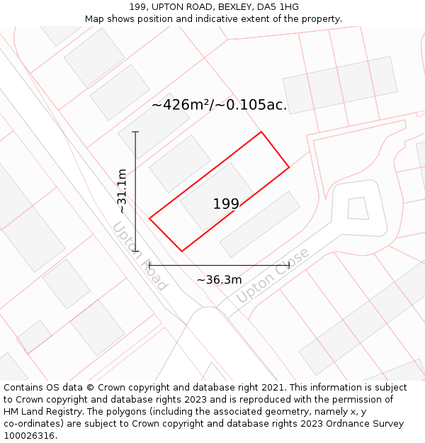 199, UPTON ROAD, BEXLEY, DA5 1HG: Plot and title map