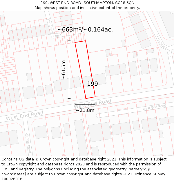 199, WEST END ROAD, SOUTHAMPTON, SO18 6QN: Plot and title map