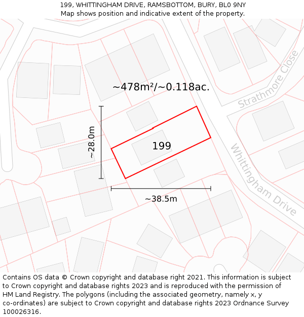 199, WHITTINGHAM DRIVE, RAMSBOTTOM, BURY, BL0 9NY: Plot and title map