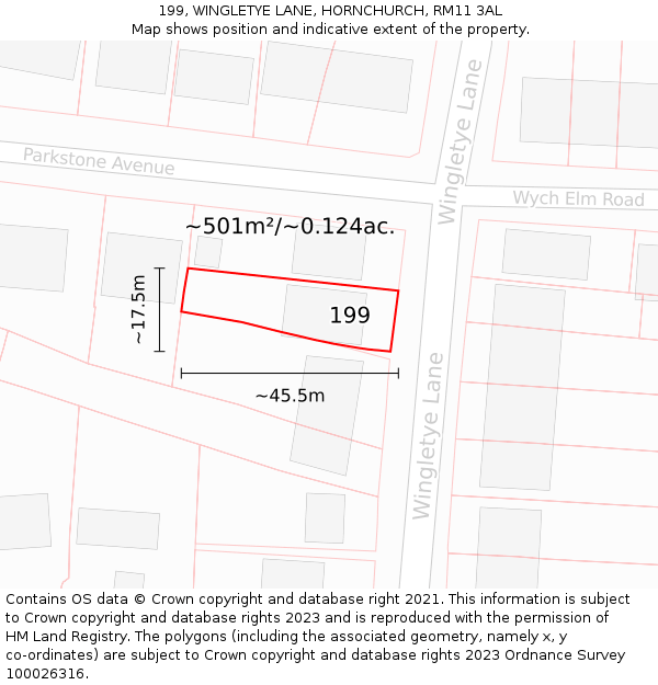 199, WINGLETYE LANE, HORNCHURCH, RM11 3AL: Plot and title map