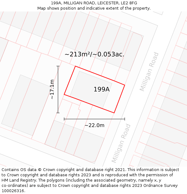 199A, MILLIGAN ROAD, LEICESTER, LE2 8FG: Plot and title map