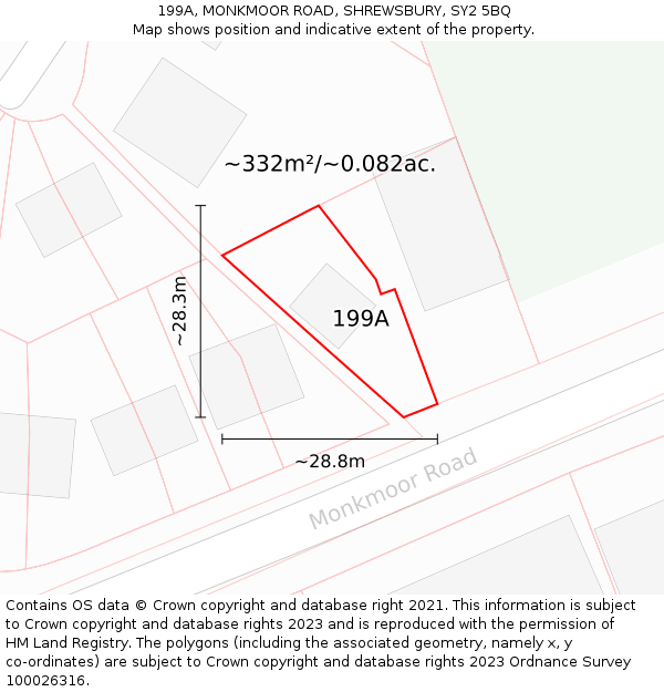 199A, MONKMOOR ROAD, SHREWSBURY, SY2 5BQ: Plot and title map