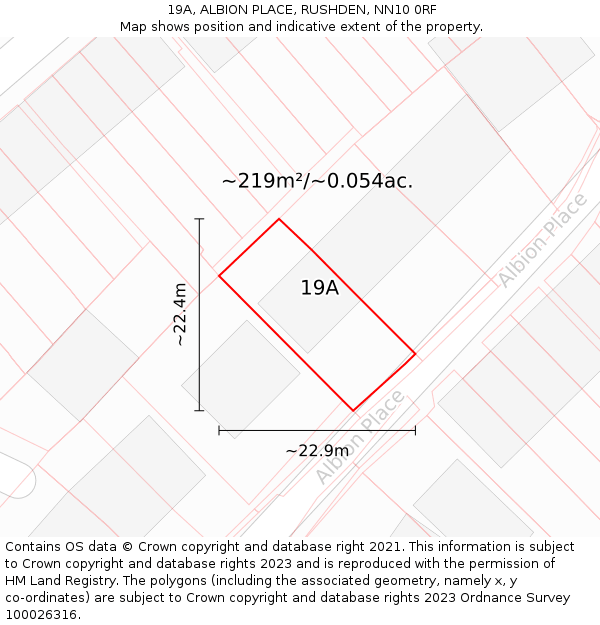 19A, ALBION PLACE, RUSHDEN, NN10 0RF: Plot and title map