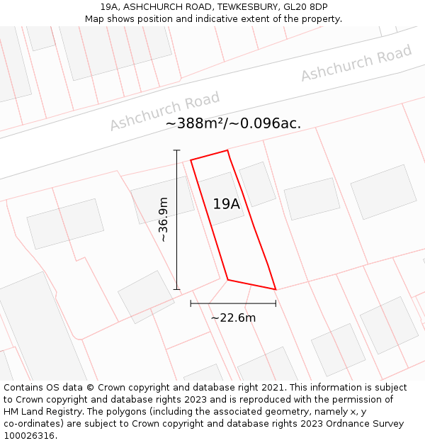 19A, ASHCHURCH ROAD, TEWKESBURY, GL20 8DP: Plot and title map