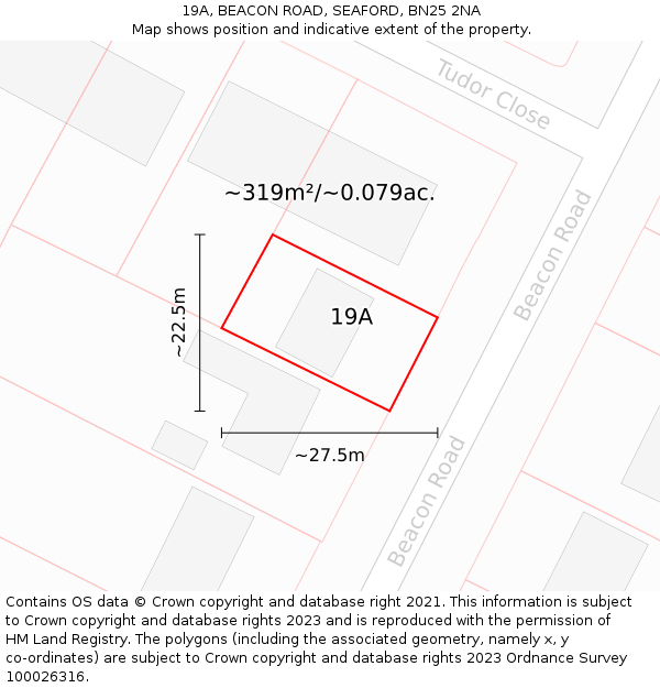 19A, BEACON ROAD, SEAFORD, BN25 2NA: Plot and title map