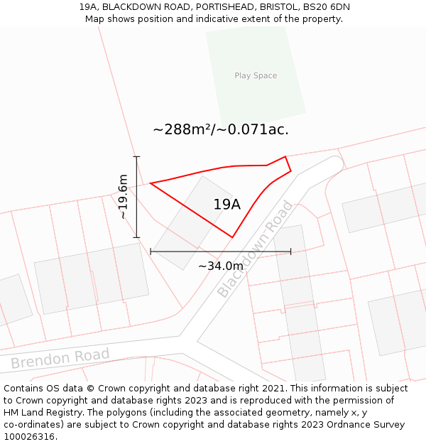 19A, BLACKDOWN ROAD, PORTISHEAD, BRISTOL, BS20 6DN: Plot and title map