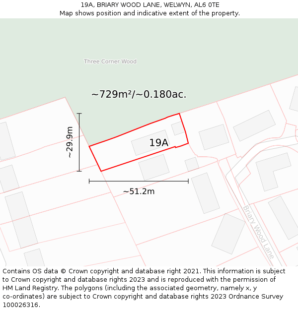19A, BRIARY WOOD LANE, WELWYN, AL6 0TE: Plot and title map