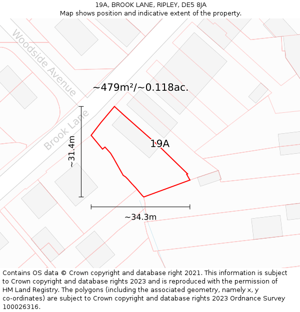 19A, BROOK LANE, RIPLEY, DE5 8JA: Plot and title map