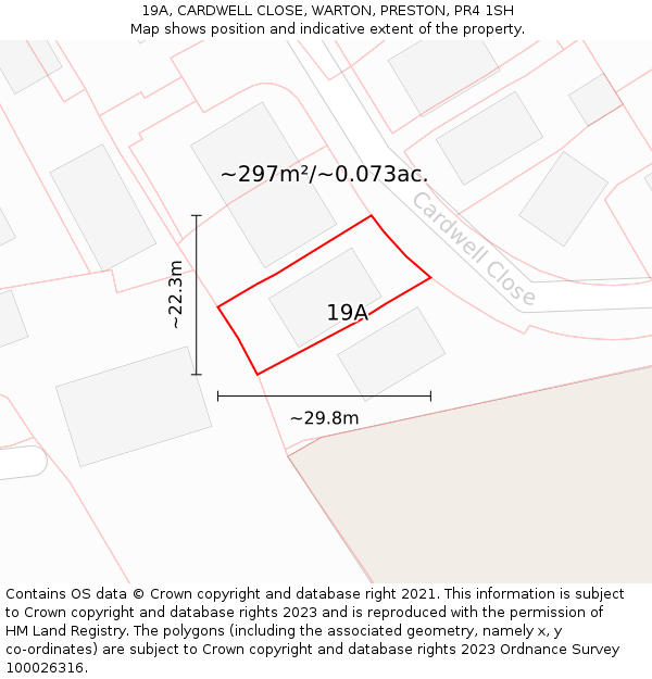 19A, CARDWELL CLOSE, WARTON, PRESTON, PR4 1SH: Plot and title map