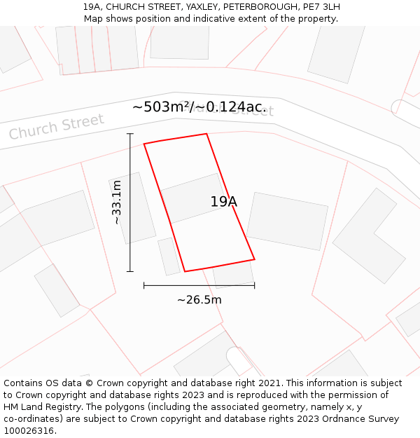 19A, CHURCH STREET, YAXLEY, PETERBOROUGH, PE7 3LH: Plot and title map