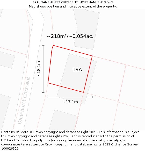 19A, DANEHURST CRESCENT, HORSHAM, RH13 5HS: Plot and title map