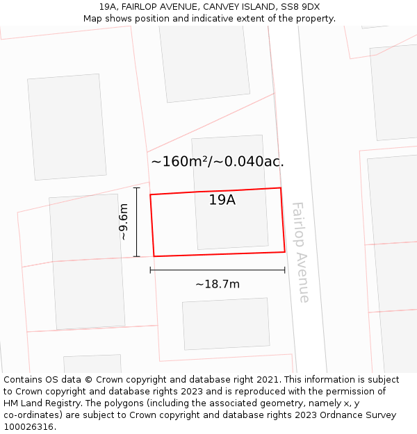 19A, FAIRLOP AVENUE, CANVEY ISLAND, SS8 9DX: Plot and title map