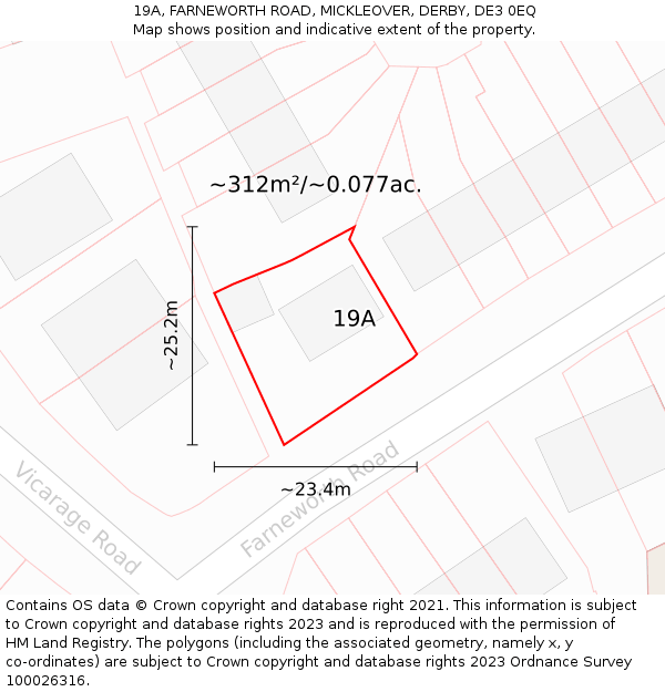 19A, FARNEWORTH ROAD, MICKLEOVER, DERBY, DE3 0EQ: Plot and title map