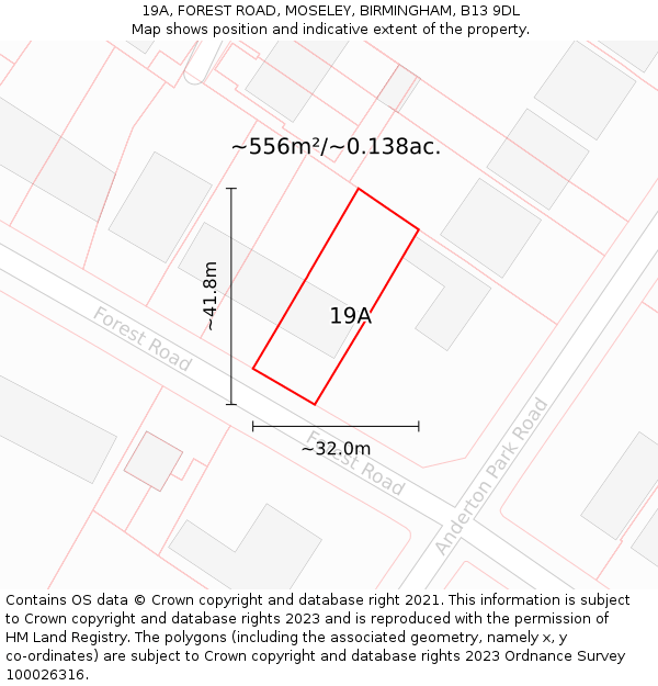 19A, FOREST ROAD, MOSELEY, BIRMINGHAM, B13 9DL: Plot and title map