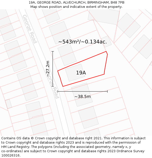 19A, GEORGE ROAD, ALVECHURCH, BIRMINGHAM, B48 7PB: Plot and title map