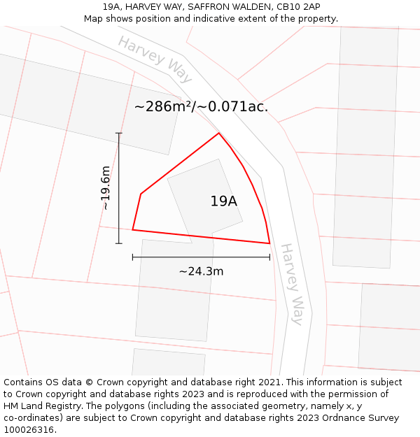 19A, HARVEY WAY, SAFFRON WALDEN, CB10 2AP: Plot and title map