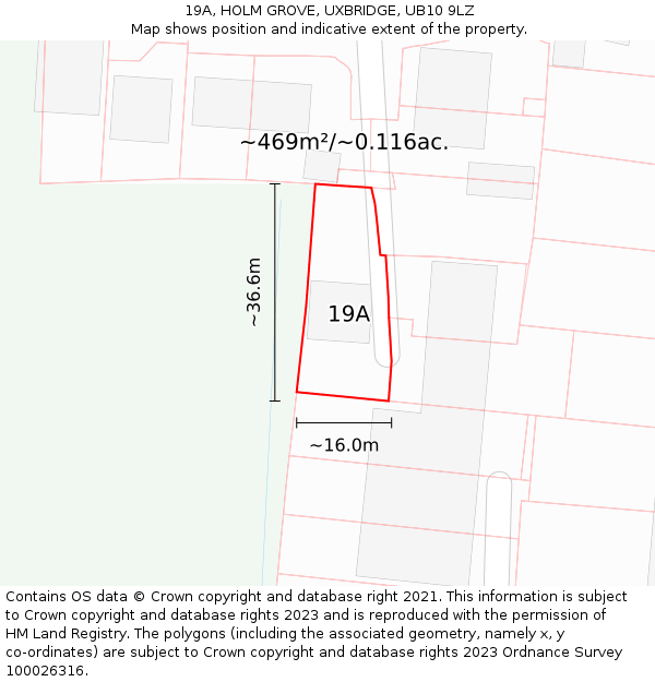 19A, HOLM GROVE, UXBRIDGE, UB10 9LZ: Plot and title map