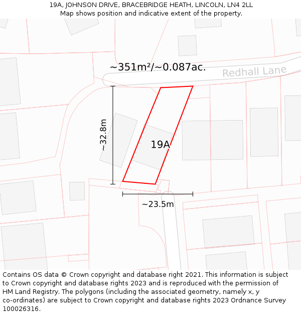 19A, JOHNSON DRIVE, BRACEBRIDGE HEATH, LINCOLN, LN4 2LL: Plot and title map