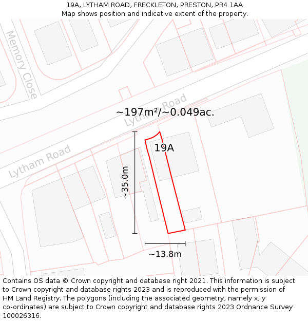 19A, LYTHAM ROAD, FRECKLETON, PRESTON, PR4 1AA: Plot and title map
