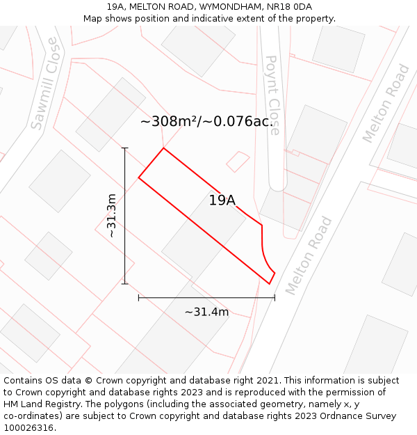 19A, MELTON ROAD, WYMONDHAM, NR18 0DA: Plot and title map