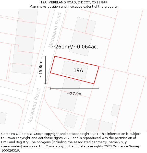 19A, MERELAND ROAD, DIDCOT, OX11 8AR: Plot and title map