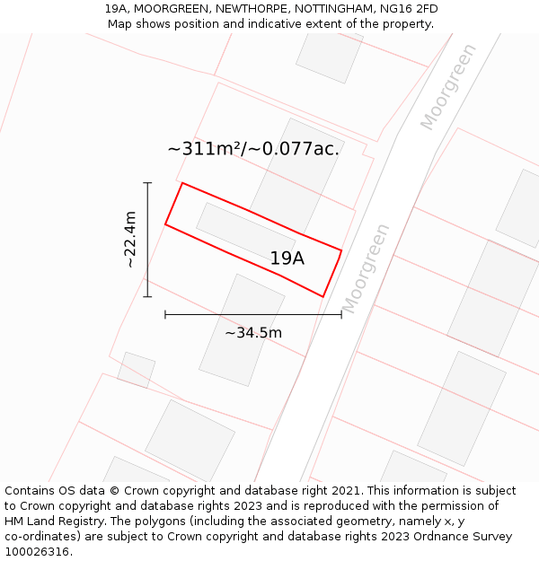 19A, MOORGREEN, NEWTHORPE, NOTTINGHAM, NG16 2FD: Plot and title map