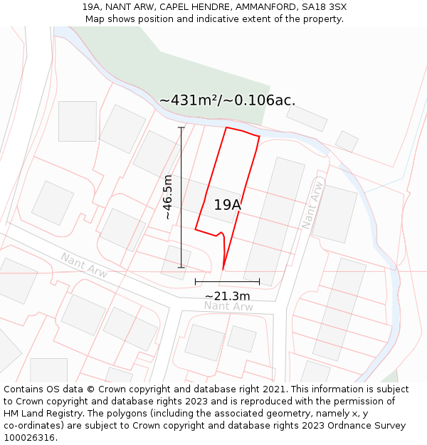 19A, NANT ARW, CAPEL HENDRE, AMMANFORD, SA18 3SX: Plot and title map