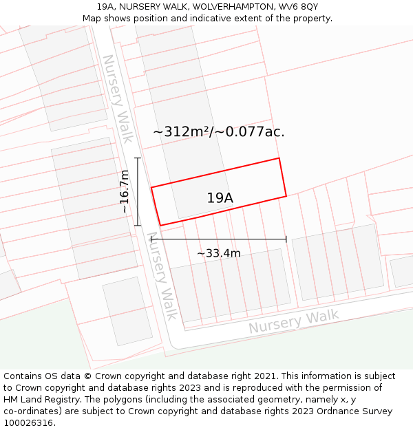 19A, NURSERY WALK, WOLVERHAMPTON, WV6 8QY: Plot and title map