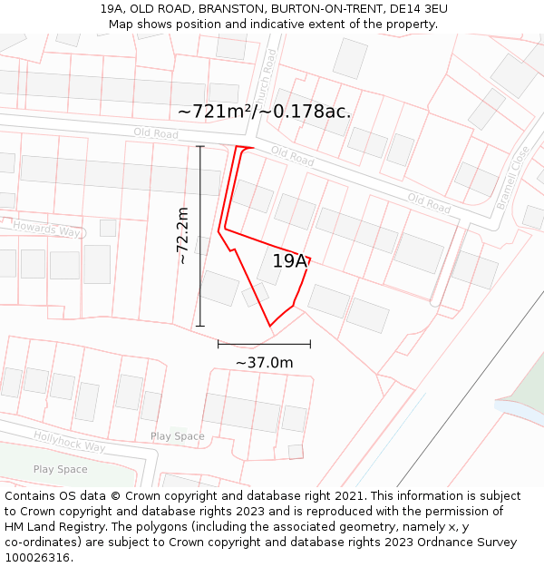 19A, OLD ROAD, BRANSTON, BURTON-ON-TRENT, DE14 3EU: Plot and title map