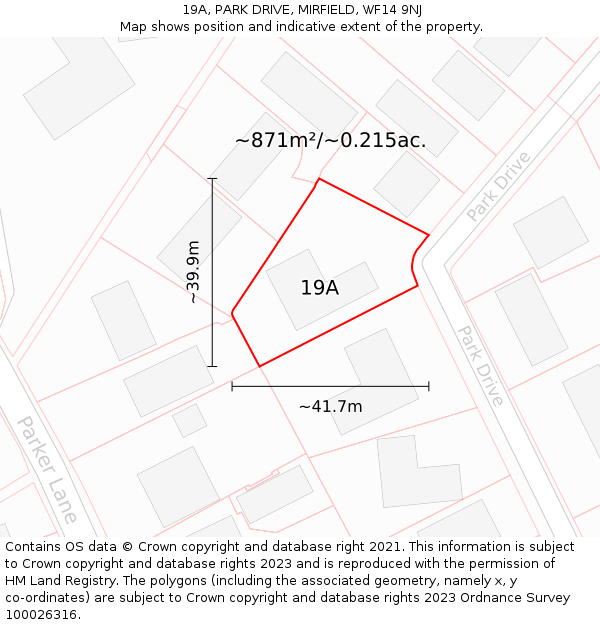 19A, PARK DRIVE, MIRFIELD, WF14 9NJ: Plot and title map